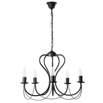 ONLI - Lampadario a sospensione con catena CANDELA 5xE14/6W/230V nero