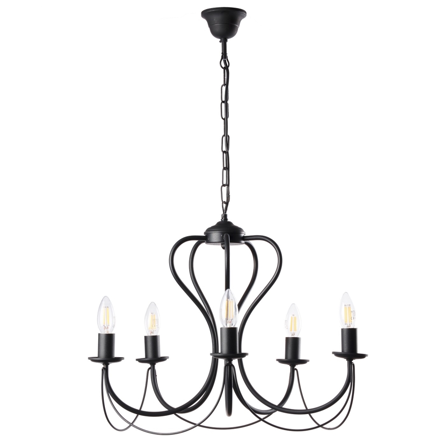 ONLI - Lampadario a sospensione con catena CANDELA 5xE14/6W/230V nero