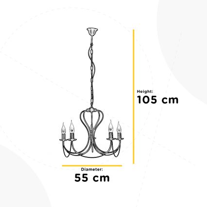 ONLI - Lampadario a sospensione con catena CANDELA 5xE14/6W/230V nero