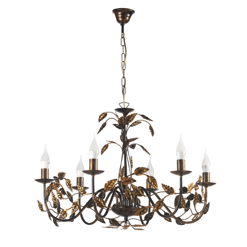 ONLI - Lampadario a sospensione con catena COLLANA 6xE14/6W/230V bronzo/oro