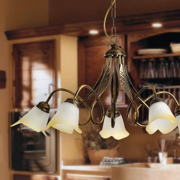 ONLI - Lampadario a sospensione con catena DOPPIO GIRO 5xE14/6W/230V bronzo