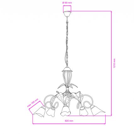 ONLI - Lampadario a sospensione con catena MIRANDA 5xE14/6W/230V