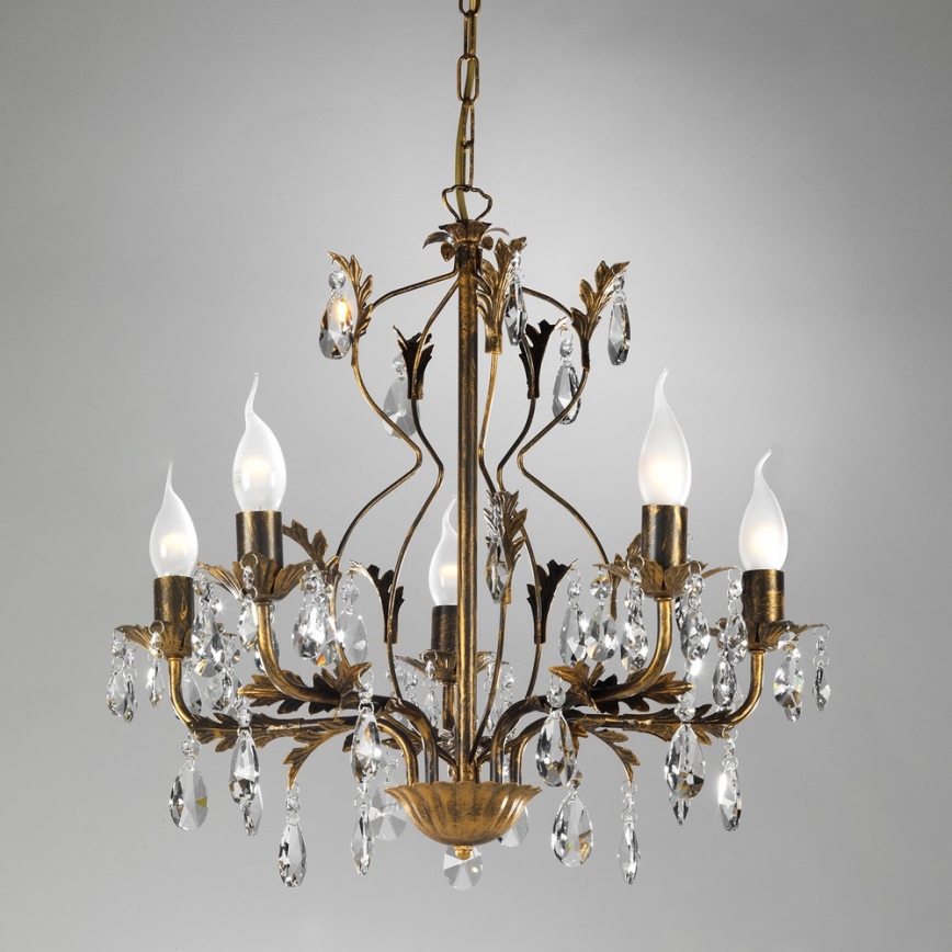 ONLI - Lampadario a sospensione con catena TERESA 5xE14/6W/230V bronzo