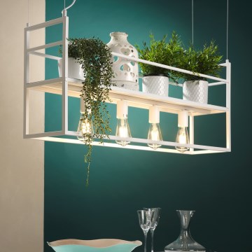 ONLI - Lampadario a sospensione con filo con mensola JEFFER 4xE27/22W/230V bianco