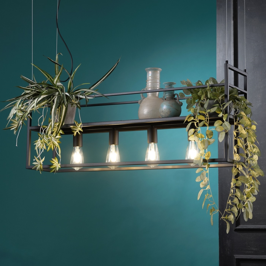 ONLI - Lampadario a sospensione con filo con mensola JEFFER 4xE27/22W/230V nero