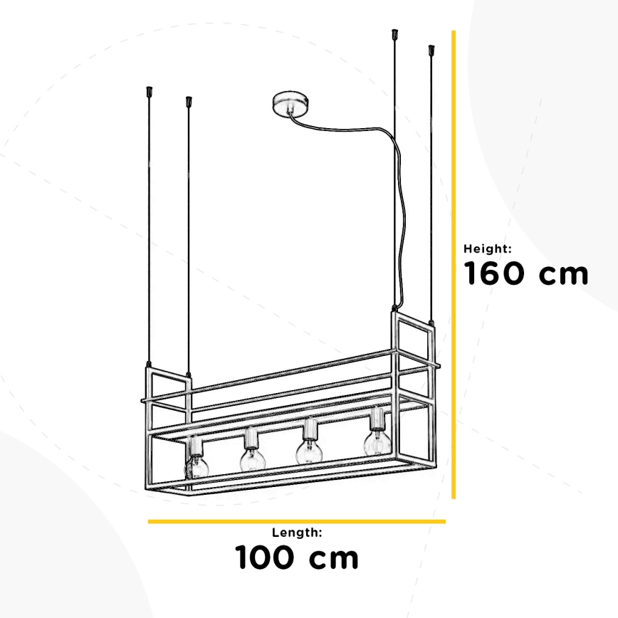 ONLI - Lampadario a sospensione con filo con mensola JEFFER 4xE27/22W/230V nero