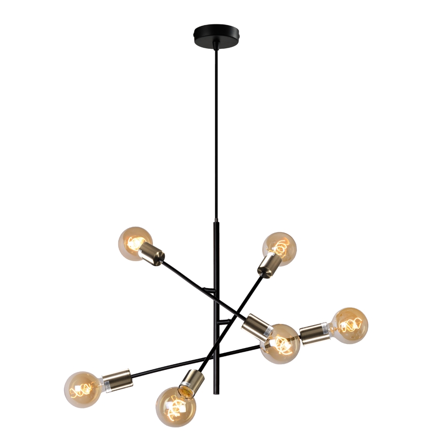 ONLI - Lampadario a sospensione con filo CROSS 6xE27/22W/230V nero/ottone