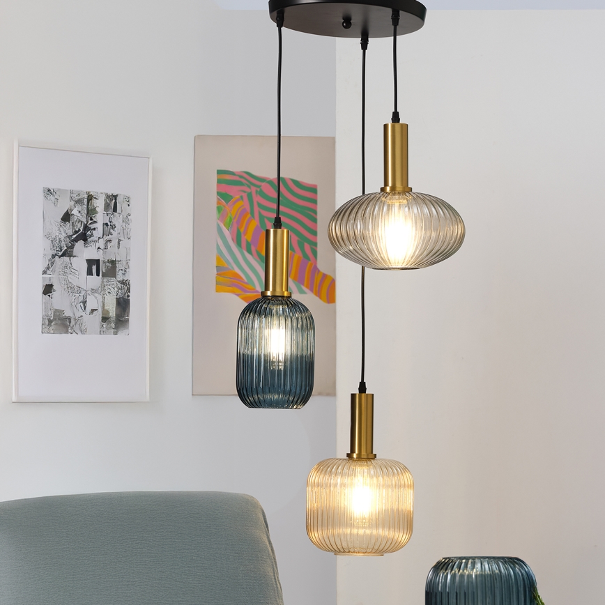 ONLI - Lampadario a sospensione con filo DOROTY 1xE27/22W/230V blu/oro