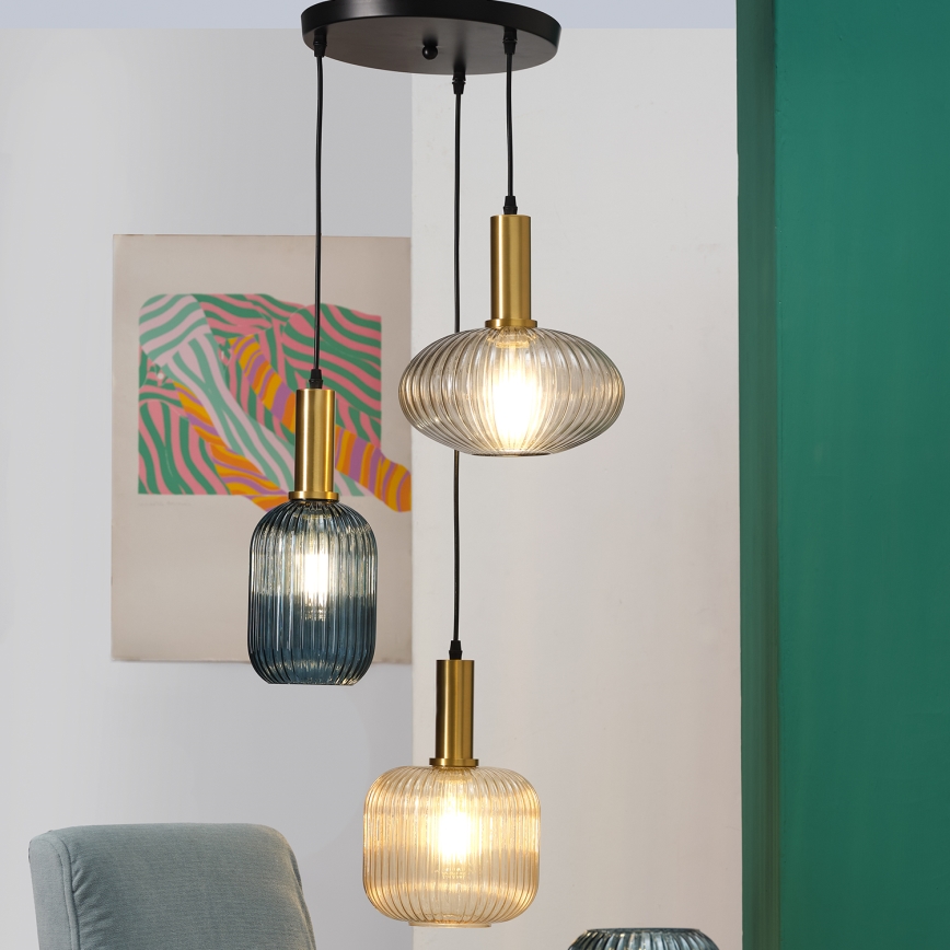 ONLI - Lampadario a sospensione con filo DOROTY 1xE27/22W/230V blu/oro