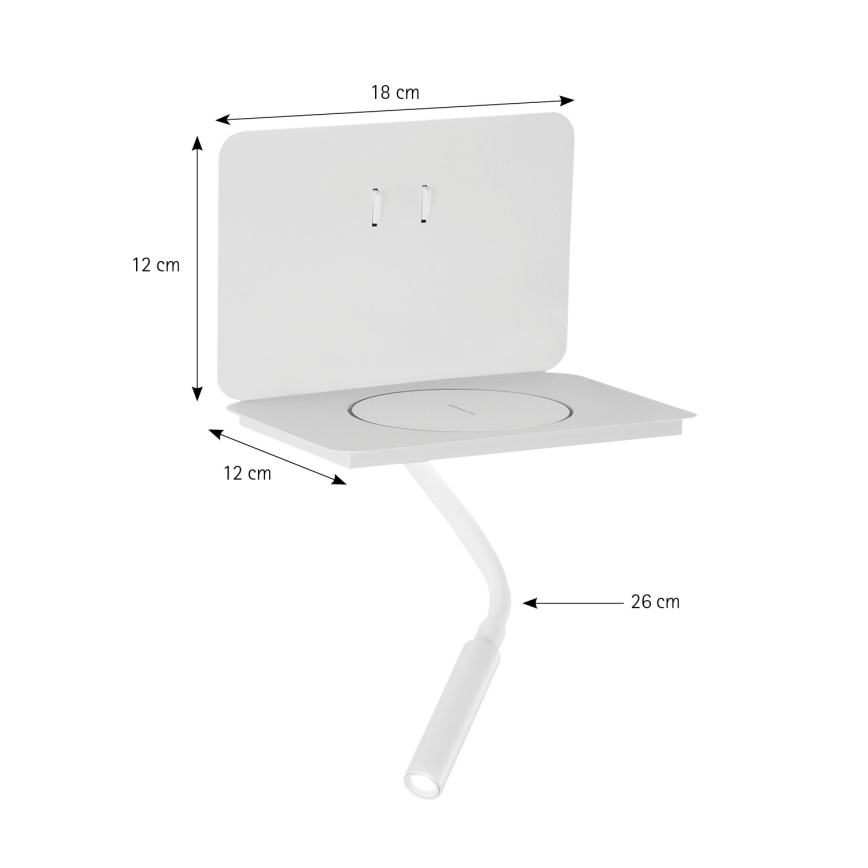 ONLI - Lampe LED flexible avec tablette intégrée et recharge sans fil Qi WIK LED/6,5W/230V + LED/3W blanc
