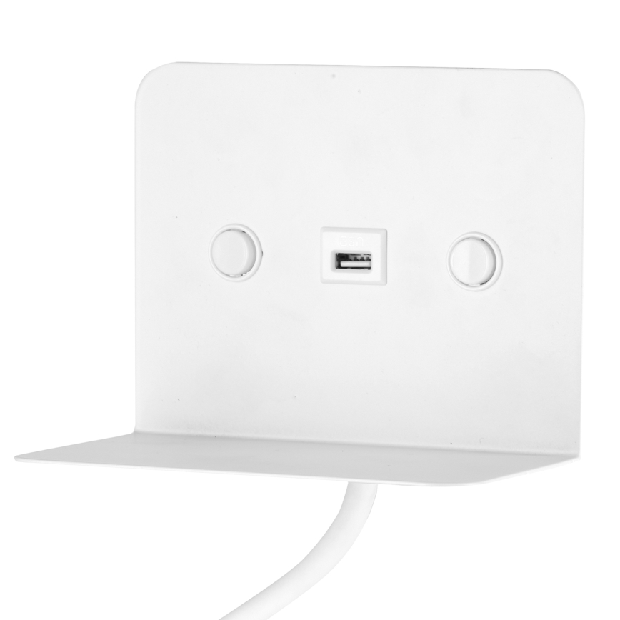 ONLI - LED Flessibile piccola lampada con mensola e USB di ricarica PLAK LED/1W/230V bianco