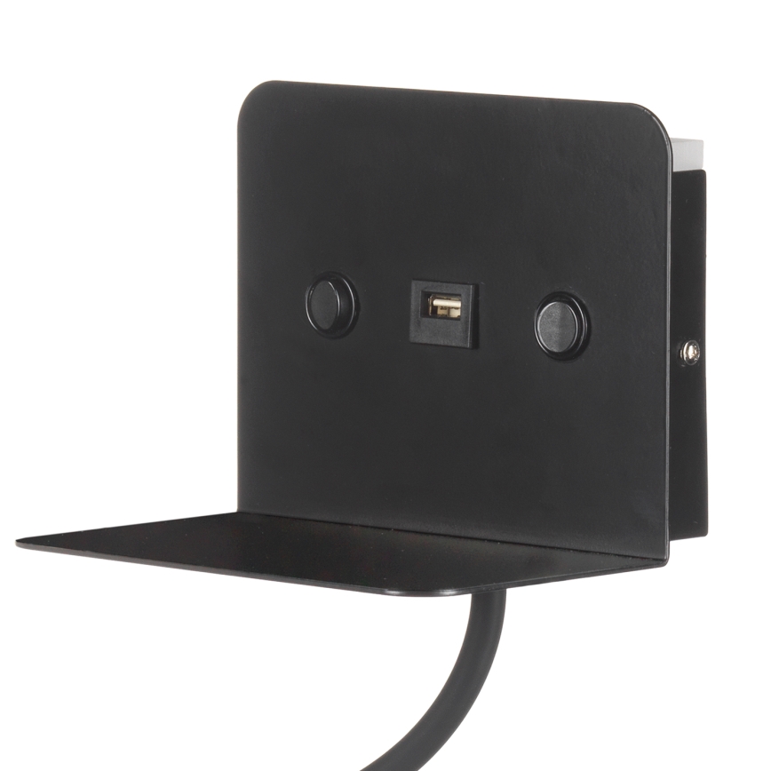 ONLI - LED Flessibile piccola lampada con mensola e USB di ricarica PLAK LED/1W/230V nero