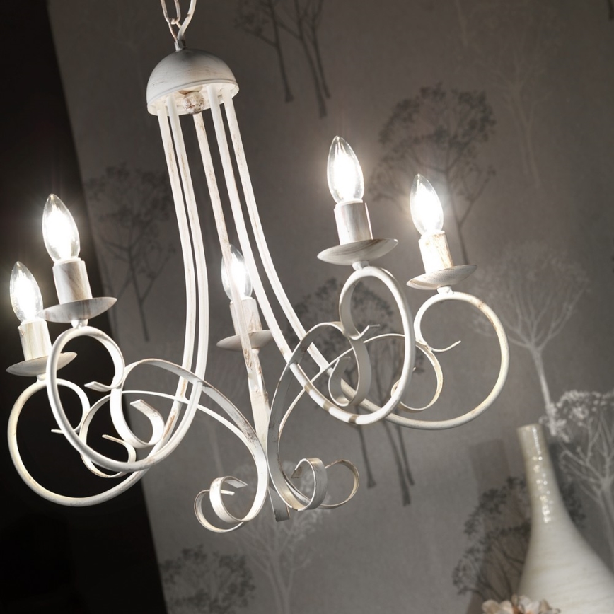ONLI - Lustre suspendu sur chaîne POMPEI 5xE14/6W/230V crème