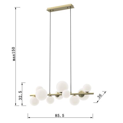 ONLI - Suspension filaire PALOMA 10xG9/10W/230V doré