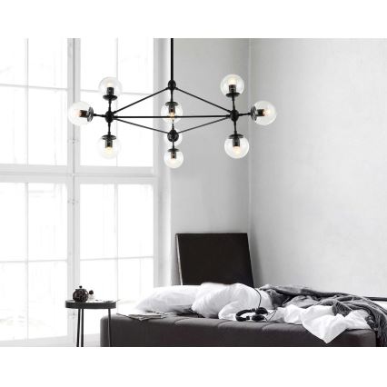 Open Design OR80094 - Lampadario a stelo BAO 10xE27/8W/230V Ø 90 cm nero