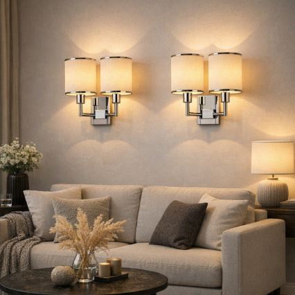 Open Design OR81497 - Applique murale CASA 2x E14/12W/230V, chrome brillant / crème