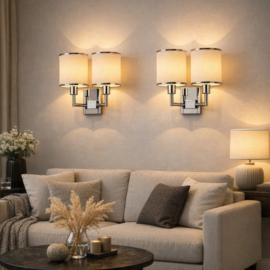 Open Design OR81497 - Wandleuchte CASA 2xE14/12W/230V glänzender Chrom/Creme