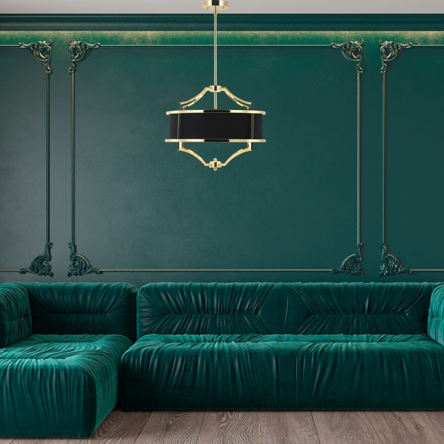 Open Design OR84153 - STESSO Deckenleuchte mit Stange 4xE27/15W/230V Ø 42 cm Gold/Schwarz