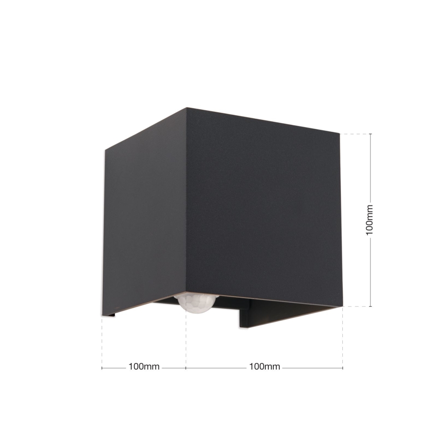 LED Lampada da parete per esterni con sensore di movimento e crepuscolare CUBE-S LED/13W/230V IP54 antracite