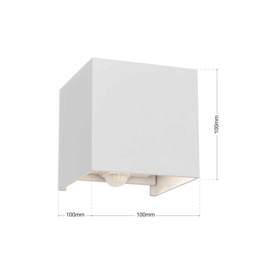 LED Lampada da parete per esterni con sensore di movimento e crepuscolare CUBE-S LED/13W/230V IP54 bianco