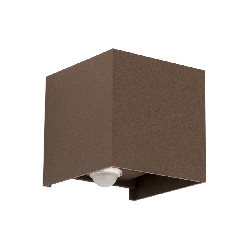 Außenwandleuchte mit Bewegungs- und Dämmerungssensor CUBE-S LED/13W/230V IP54 braun