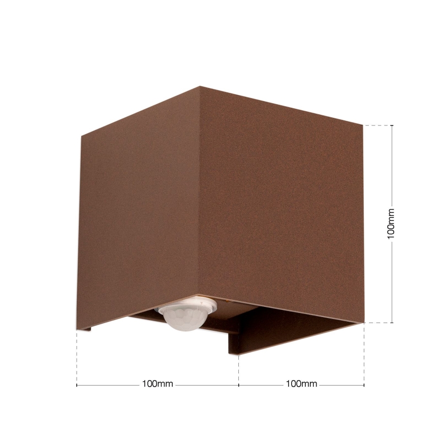 Außenwandleuchte mit Bewegungs- und Dämmerungssensor CUBE-S LED/13W/230V IP54 braun