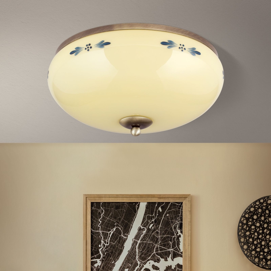 Deckenleuchte LANDHAUS 3xE27/60W/230V Ø 35 cm Bronze/Beige/Blau