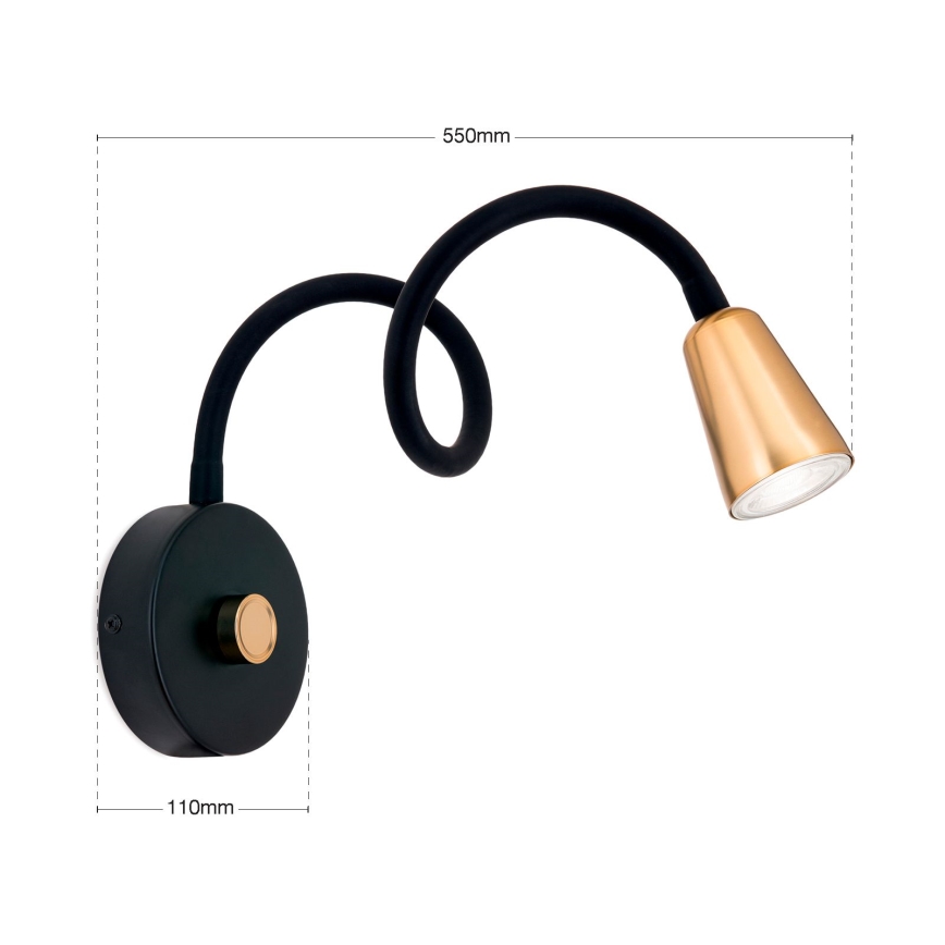 Dimmbar flexibel verstellbare Wandleuchte DOTTY 1xGU10/10W/230V schwarz/Messing
