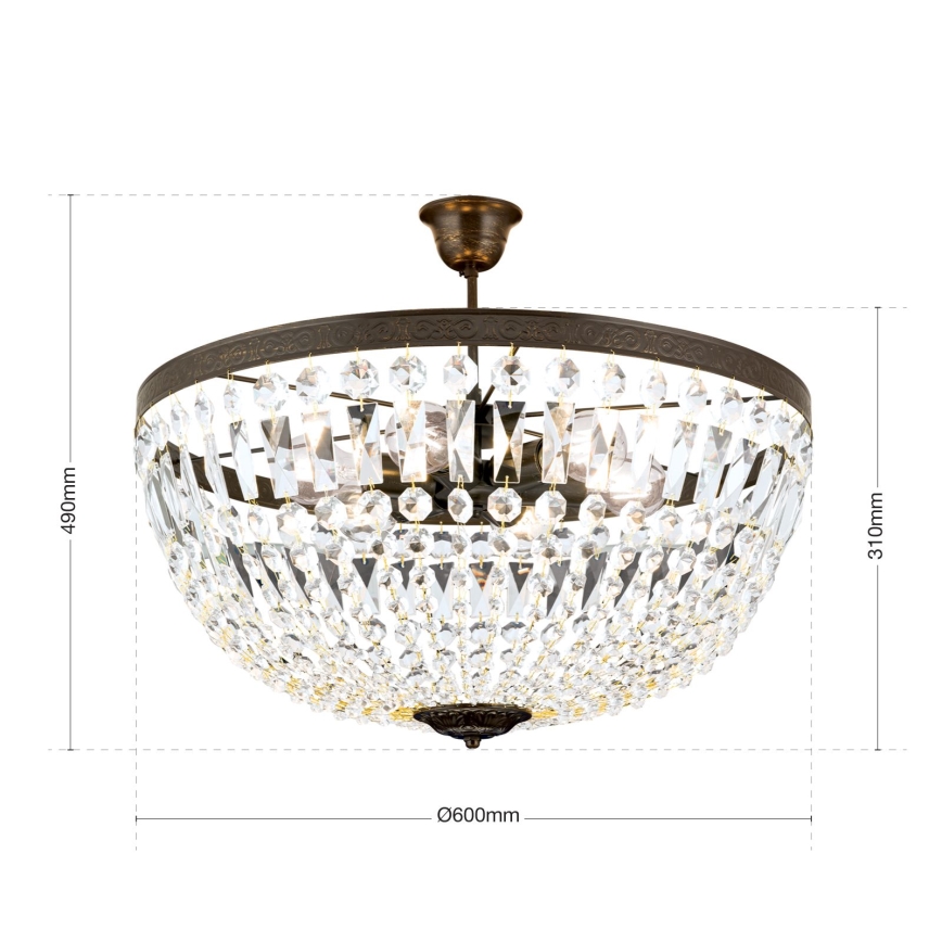 Suspension-barre en cristal ARILA 6xE27/60W/230V d. 60 cm marron/patine