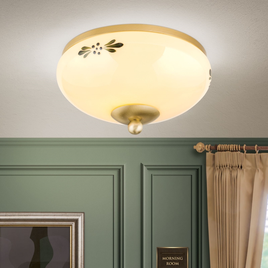 Plafonnier LANDHAUS 1xE27/60W/230V d. 21 cm laiton/beige