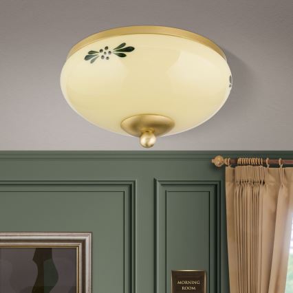 Plafonnier LANDHAUS 1xE27/60W/230V d. 21 cm laiton/beige