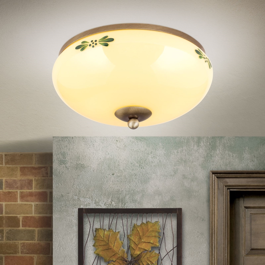 Plafonnier LANDHAUS 2xE27/60W/230V Ø 28 cm bronze/beige/vert
