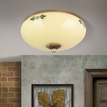 Plafonnier LANDHAUS 2xE27/60W/230V Ø 28 cm bronze/beige/vert