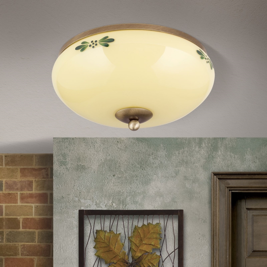 Plafonnier LANDHAUS 2xE27/60W/230V Ø 28 cm bronze/beige/vert