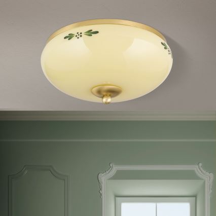Plafonnier LANDHAUS 2xE27/60W/230V Ø 28 cm laiton/beige/vert