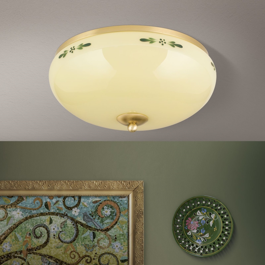 Plafoniera LANDHAUS 3xE27/60W/230V Ø 35 cm ottone/beige/verde