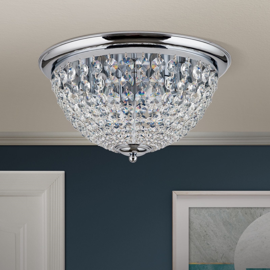 Plafoniera di cristallo PLAFOND 6xE27/40W/230V diametro 47 cm cromo lucido