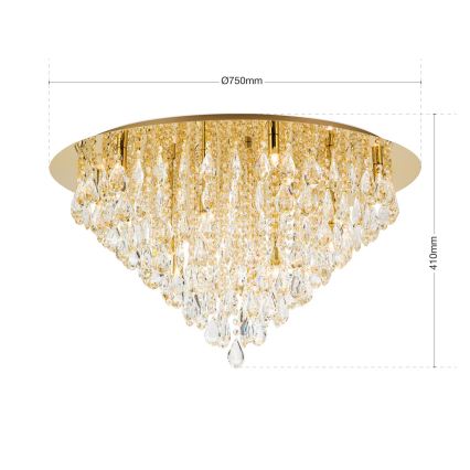 Plafoniera di cristallo CELESTE 12xG9/40W/230V diametro 75 cm oro