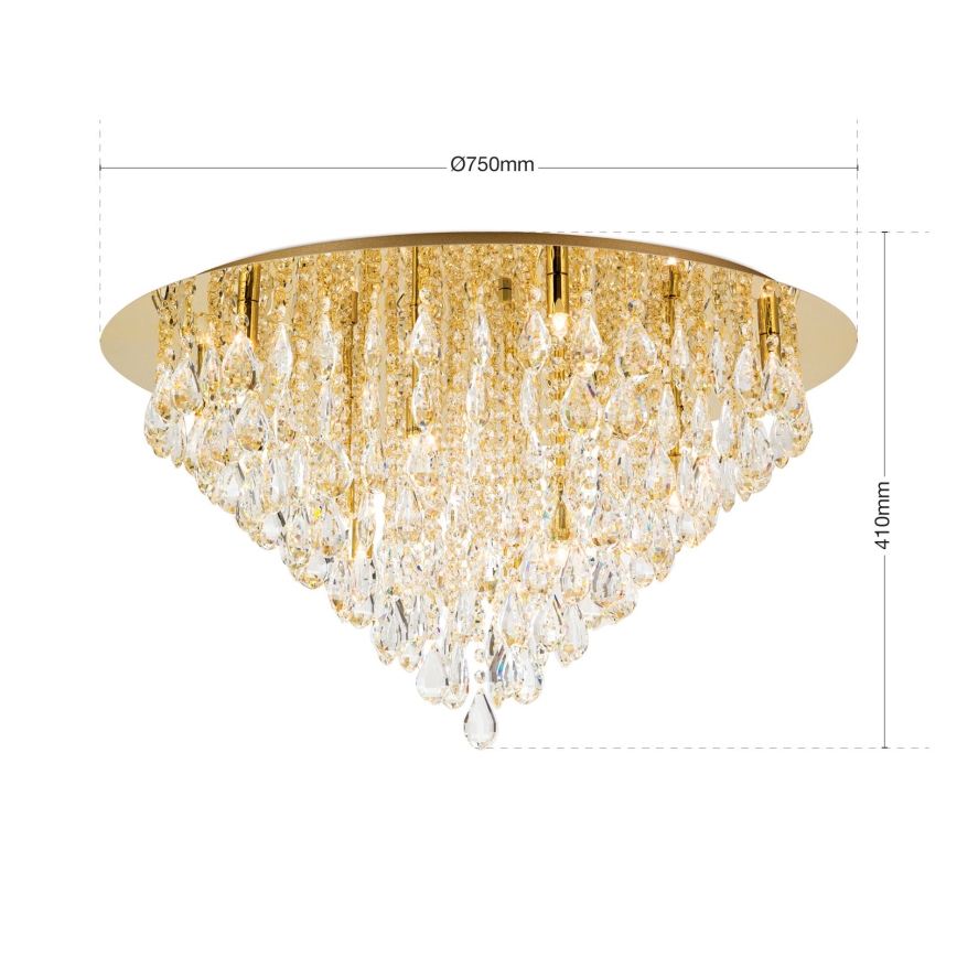 Plafoniera di cristallo CELESTE 12xG9/40W/230V diametro 75 cm oro