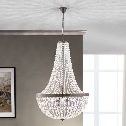 Kristall-Kronleuchter an Kette ARILA 6xE27/60W/230V d 60 cm braun/Patina