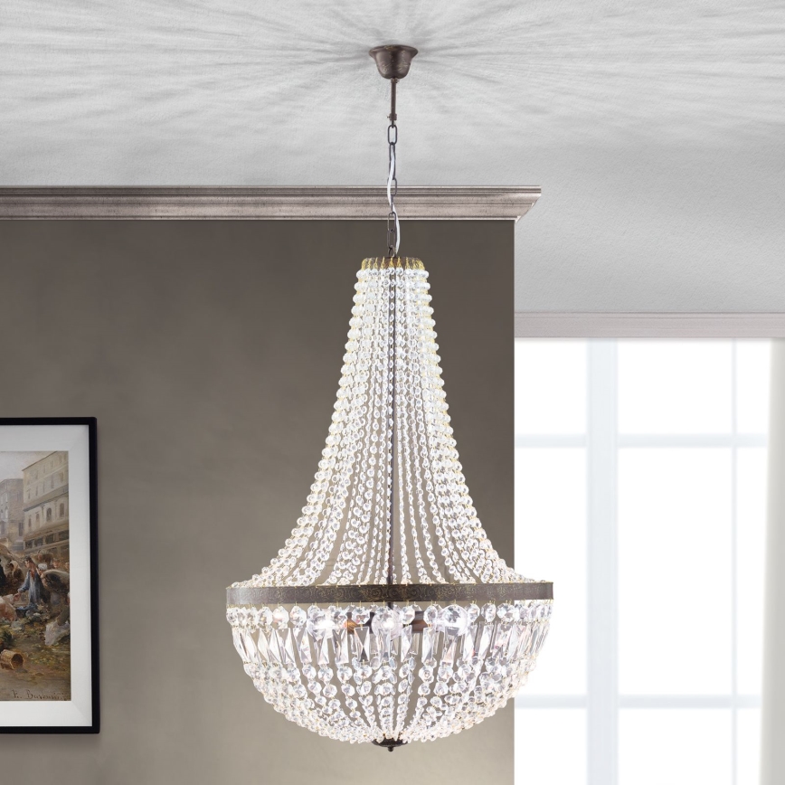 Kristall-Kronleuchter an Kette ARILA 6xE27/60W/230V d 60 cm braun/Patina