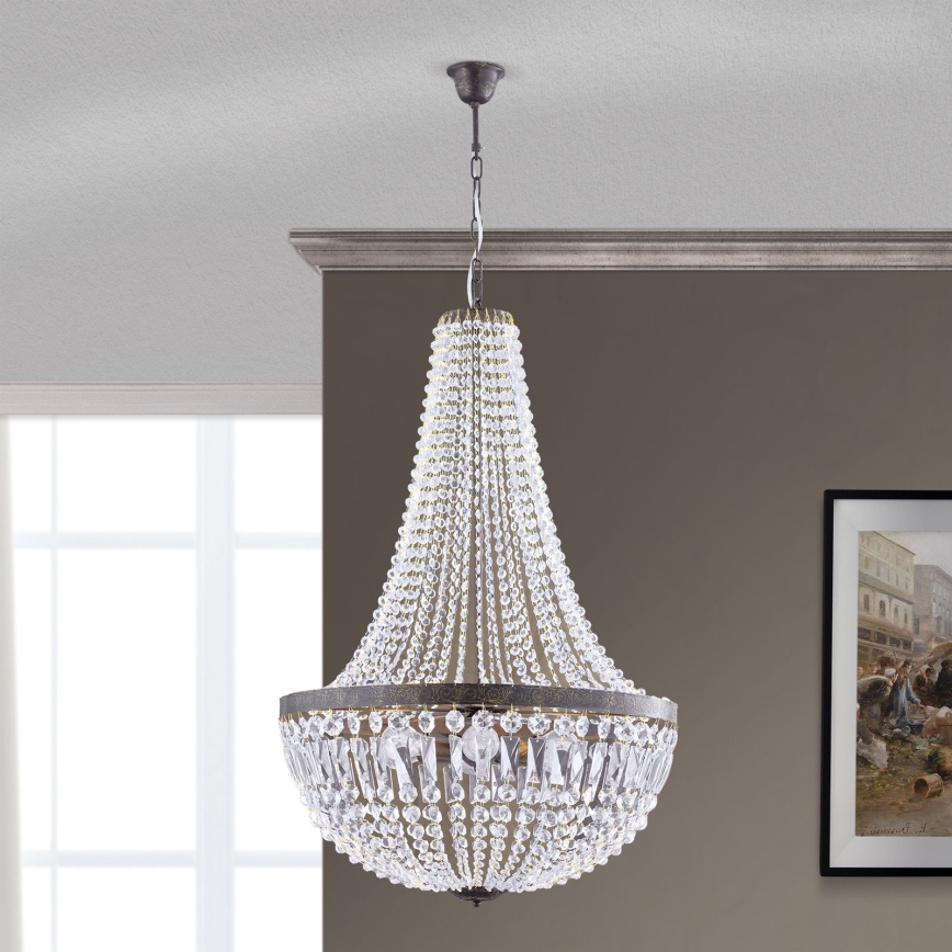 Kristall-Kronleuchter an Kette ARILA 6xE27/60W/230V d 60 cm braun/Patina