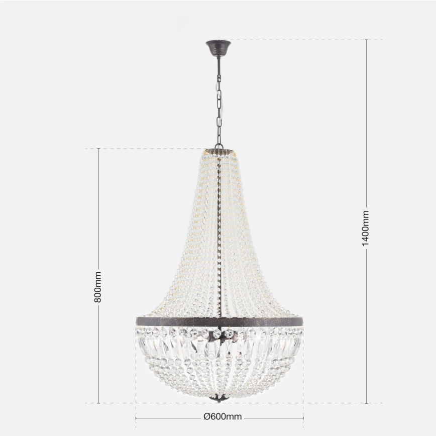 Kristall-Kronleuchter an Kette ARILA 6xE27/60W/230V d 60 cm braun/Patina