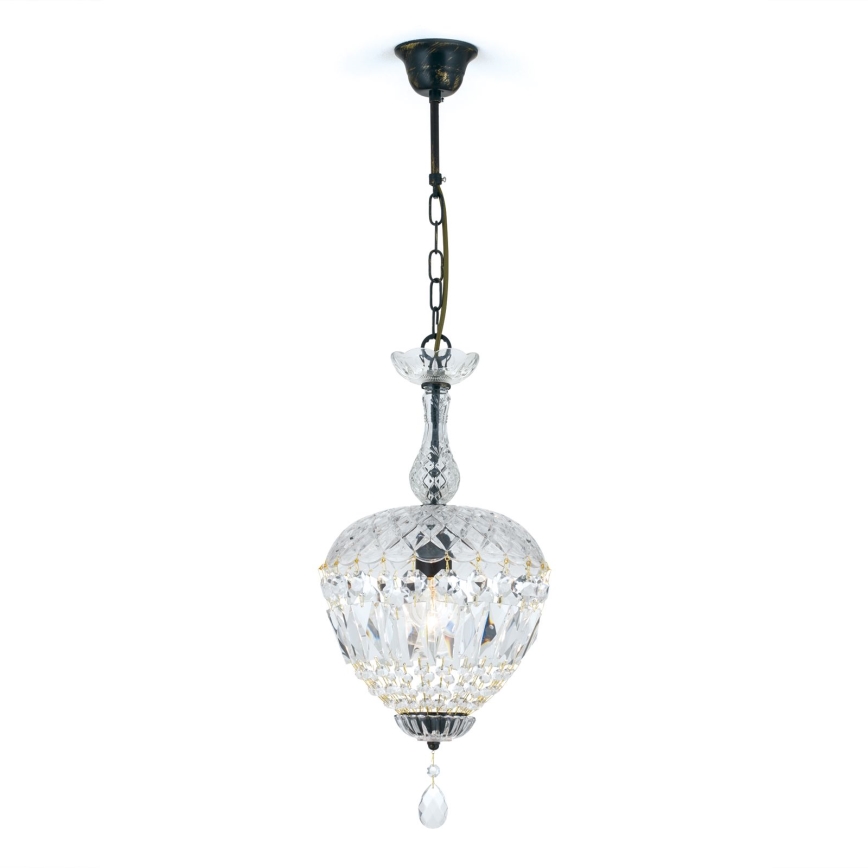 Lampadario di cristallo a sospensione con catena ARILA 1xE27/60W/230V diametro 25 cm marrone/patina