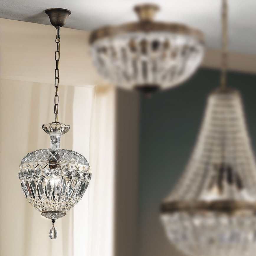 Lampadario di cristallo a sospensione con catena ARILA 1xE27/60W/230V diametro 25 cm marrone/patina