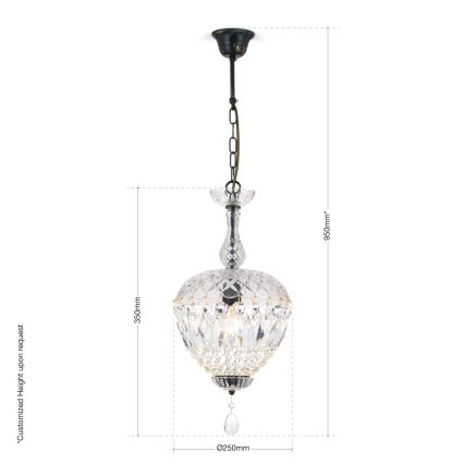 Lampadario di cristallo a sospensione con catena ARILA 1xE27/60W/230V diametro 25 cm marrone/patina