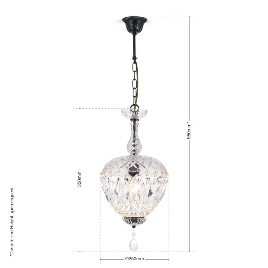 Lampadario di cristallo a sospensione con catena ARILA 1xE27/60W/230V diametro 25 cm marrone/patina