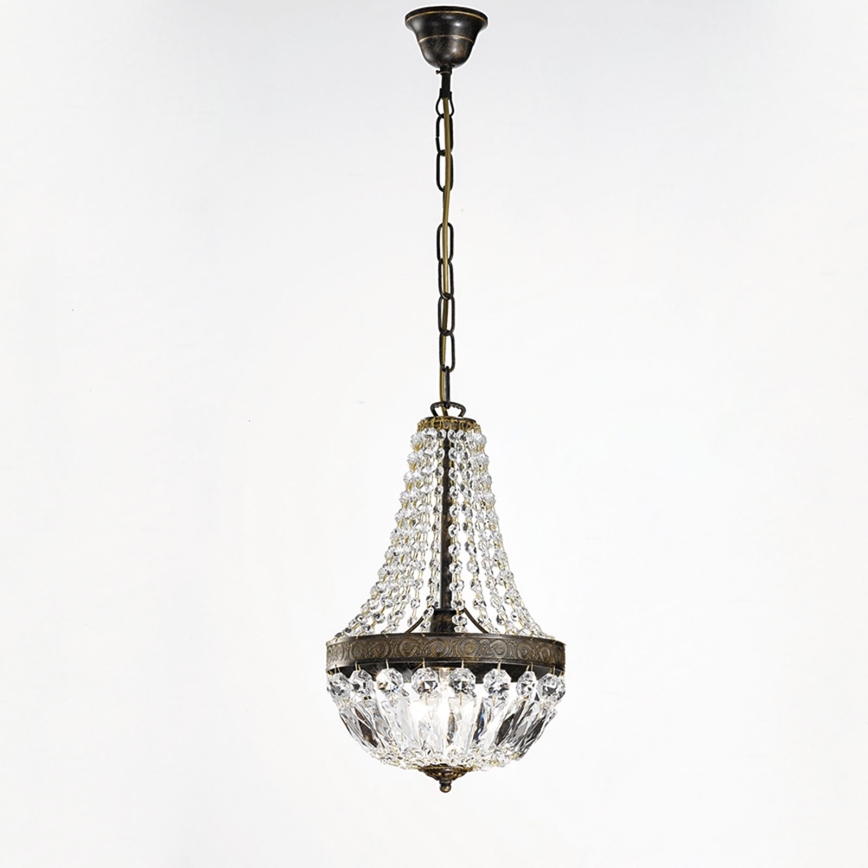 Lampadario di cristallo a sospensione con catena ARILA 1xE27/60W/230V diametro 25,5 cm marrone/patina