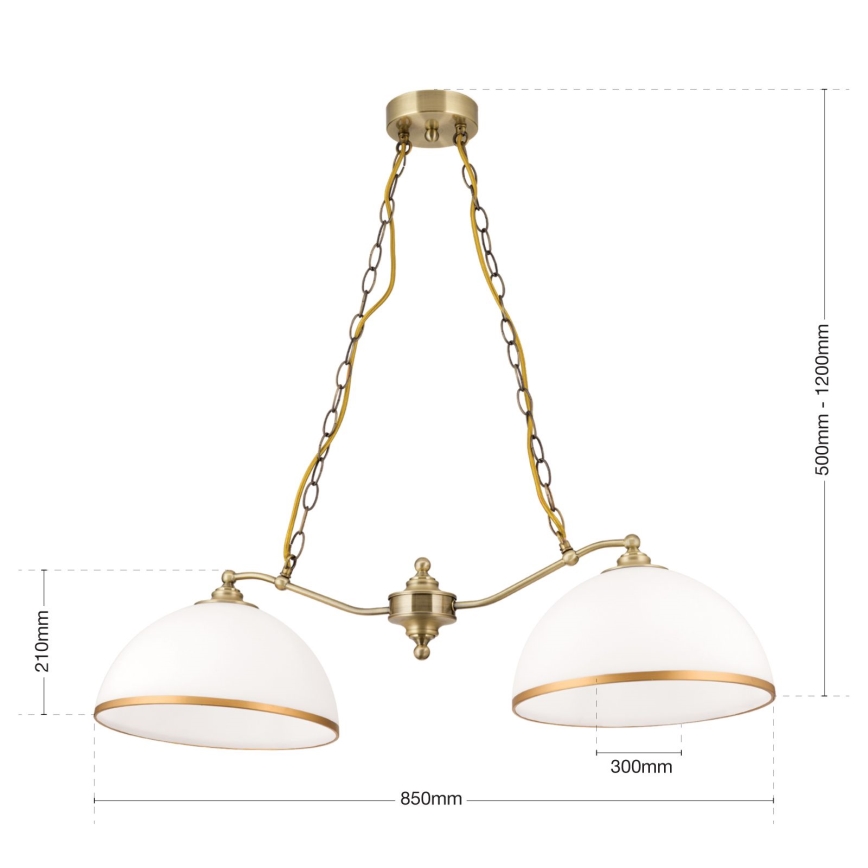 Suspension chaîne OLD LAMP 2xE27/40W/230V blanc/laiton