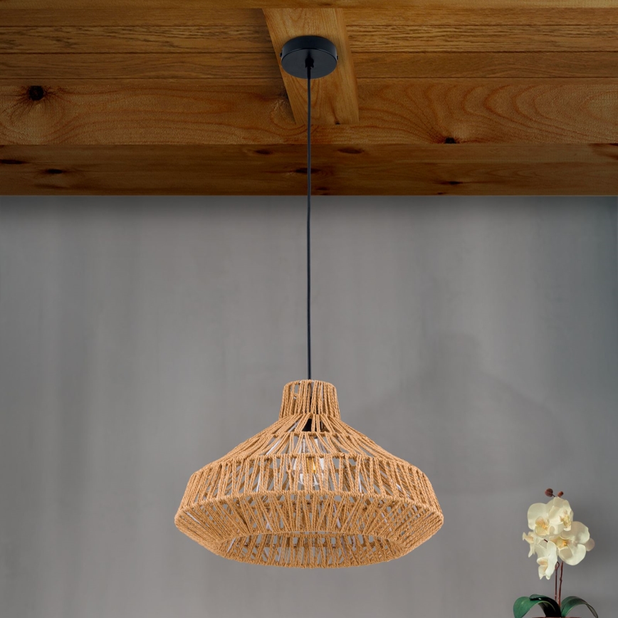 Lampadario a sospensione con filo BASKET 1xE27/40W/230V diametro 40 cm canapa